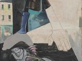 a painting of a fish and a man on a boat
