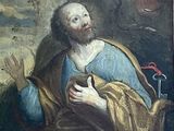 an old painting of a man holding a bird in his hand