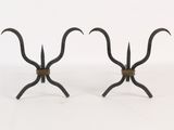 pair of black wrought iron candlesticks with twisted arms