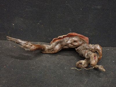 un animal mort gisant par terre, avec une souris dans la gueule