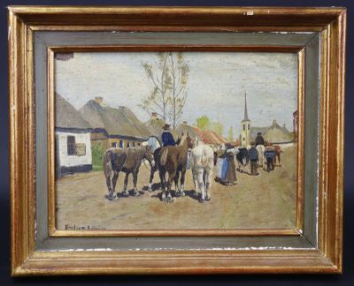 une photo d'un tableau représentant un homme menant un troupeau de chevaux