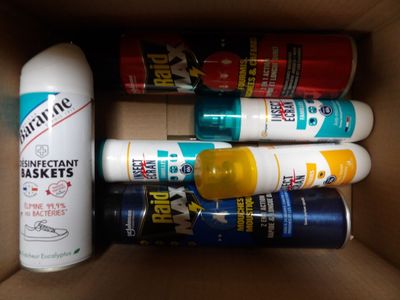 a box with several different types of sprays in it