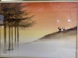 a picture of a painting of a deer in the woods