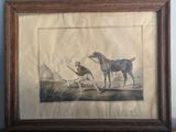 tableau représentant un homme et un cheval dans un champ, en compagnie d'un chien
