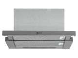 a close up of a stainless steel range hood with a white background