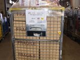 a cart that has some boxes on it in a warehouse