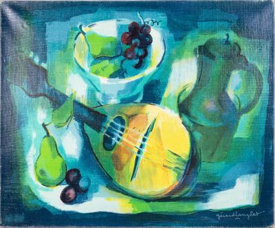 Gérard LANGLET (XXè) Nature morte aux instruments de musique…