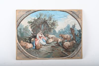 Ecole française du XIXème siècle. Scène pastorale. Gouache. - Photo 1