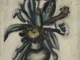 a painting of flowers in a vase on a table