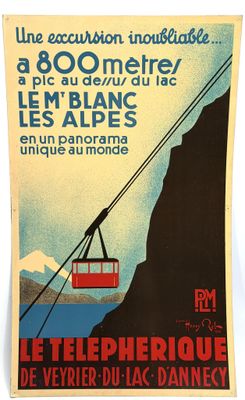 an old poster advertising a cable car on the side of a mountain