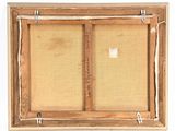 an old picture of a wooden frame with a picture hanging on it