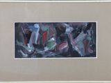 framed and matted picture of a painting of a group of objects