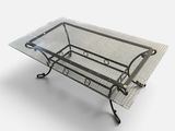 an image of a glass coffee table with metal legs and a glass top