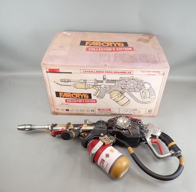 a box with a fire extinguisor and a hose attached to it