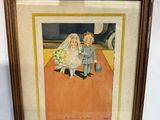 un tableau représentant un couple de jeunes mariés assis sur un tapis rouge