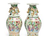 pair of chinese vases on a white background with a white background