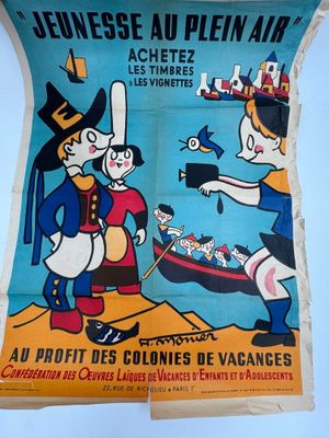 french poster of a pirate and a sailor on the beach