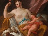 une image représentant un tableau où l'on voit une femme tenant un bébé et un chat dans ses bras