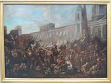 un tableau représentant une grande foule dans une ville