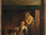 une image représentant un tableau sur lequel figurent un homme et un enfant dans une cuisine