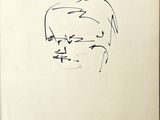 drawing of a woman ' s face in black ink on a piece of paper