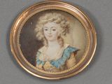 portrait d'une dame en robe bleue, dans un cadre doré