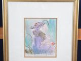 painting of a woman in a purple dress sitting on a chair