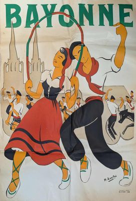 an old poster of a couple dancing in front of a crowd of people