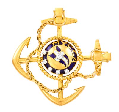 une image représentant une ancre dorée et bleue sur laquelle figure une croix
