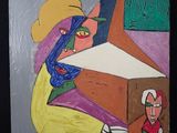 un tableau représentant une femme et un homme assis à une table
