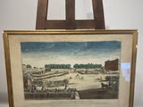 an old picture of a painting on a easel in a room
