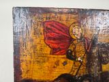 a painting of a man riding a horse with a flag on it