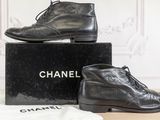 chanel black leather lace - up ankle boots
