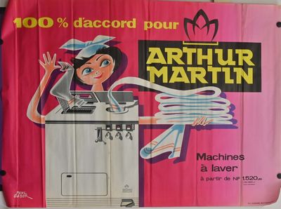 Arthur Martin Affiche lithographiée "100% d'accord pour Arth…