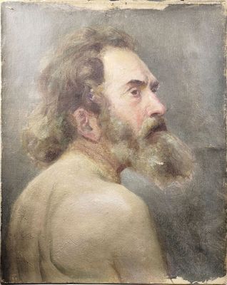 a painting of a man with long hair and a beard