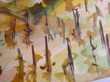 une aquarelle représentant un groupe de personnes dans les bois