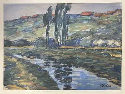 H KOTIA (?) Paysage lacustre Aquarelle, signée en bas à droi…