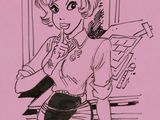 a black and white drawing of a woman in a short skirt