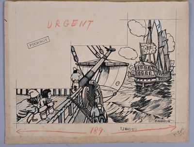 une vieille carte postale représentant un navire et un homme dans un bateau