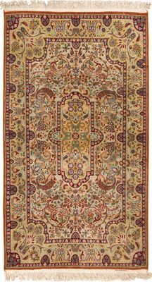 tapis persan ancien à motif floral sur fond beige