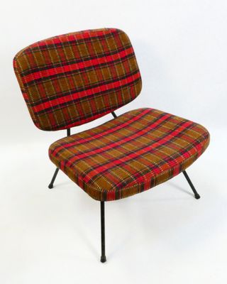 an image of a chair with a plaid seat and back
