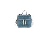 a small blue bag with two zippers on the front
