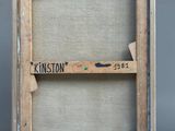 an old picture frame with a sign that says kingston
