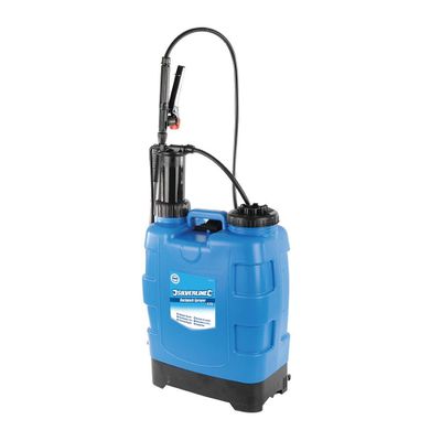 un pulvérisateur bleu et noir muni d'un tuyau