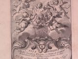 an old book with a drawing of angels and chers on it