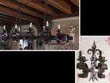 deux photos d'un lustre suspendu au plafond