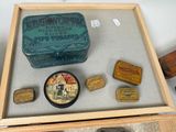 a display case with a variety of items in it