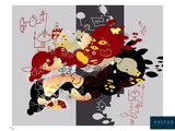 a picture of a group of cartoon characters on a gray background