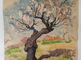 a watercolor painting of a tree in blossom