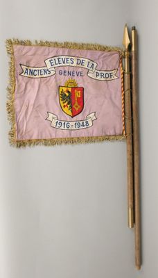 des drapeaux sont accrochés au mur d'une pièce où se trouve un stylo